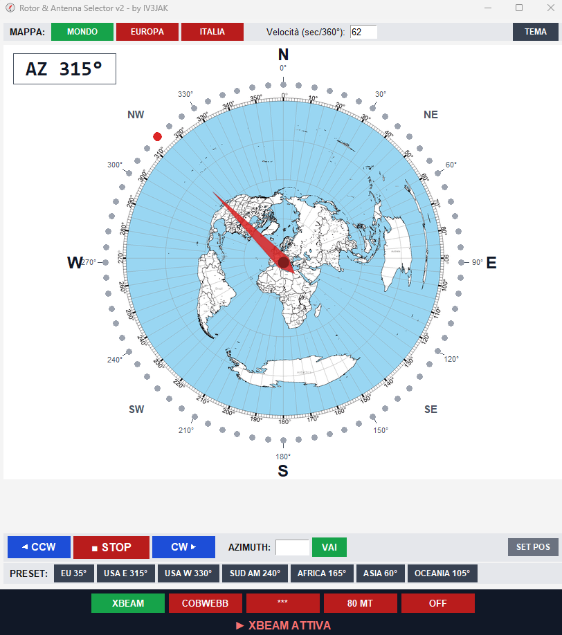 Interfaccia software di controllo rotore e commutatore antenna